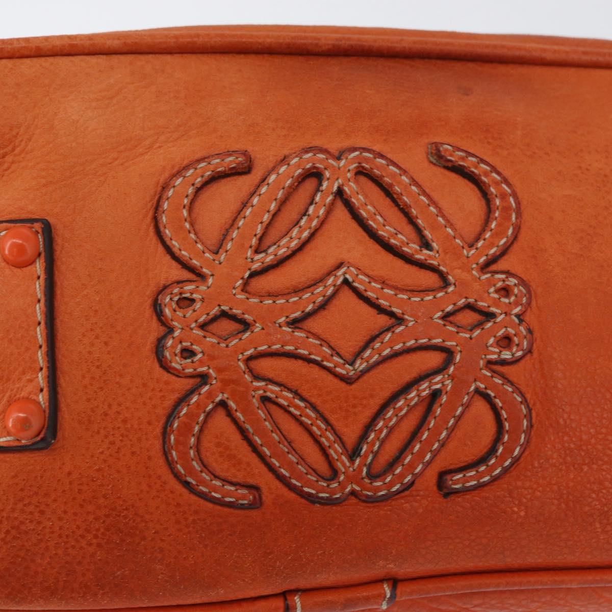 LOEWE Hand Bag Leather Orange Silver Auth ep13732