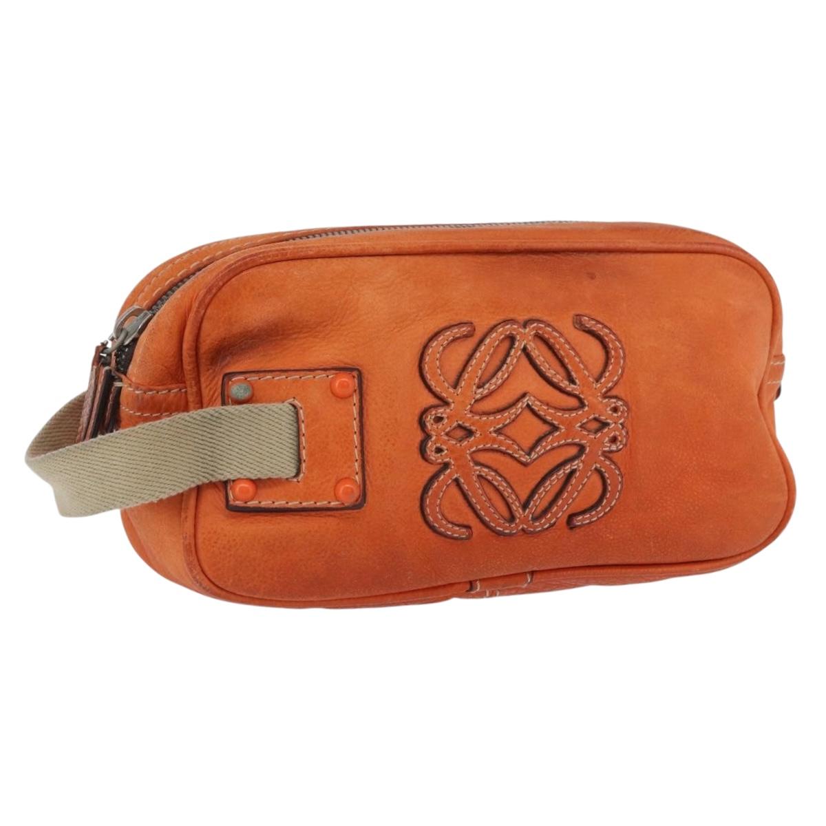 LOEWE Hand Bag Leather Orange Silver Auth ep13732