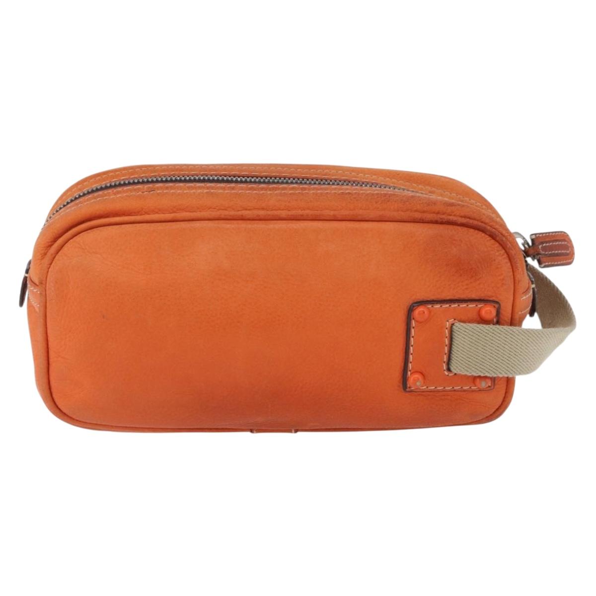 LOEWE Hand Bag Leather Orange Silver Auth ep13732