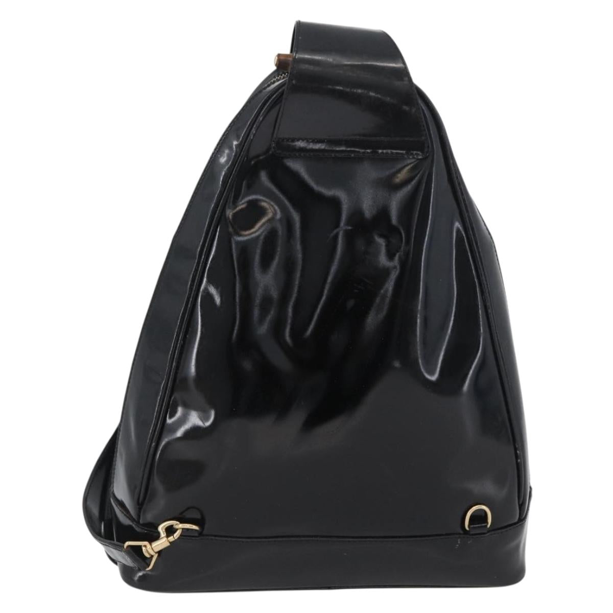 GUCCI Bamboo Body Bag Patent leather Black Gold 003 2113 0027 Auth ep13733