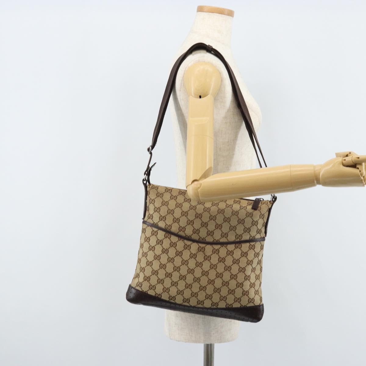 GUCCI GG Canvas Shoulder Bag Beige Silver 145857 Auth ep13742