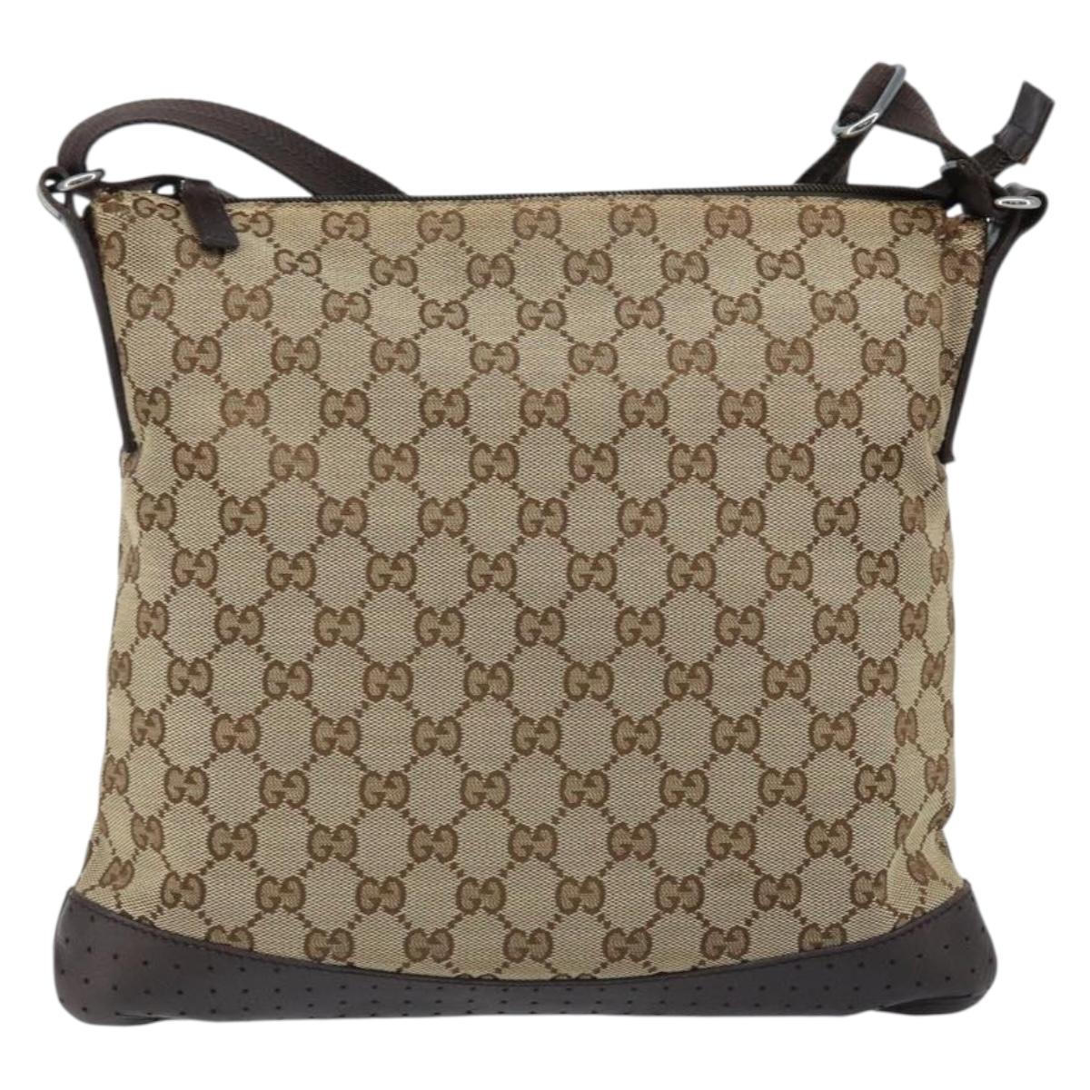 GUCCI GG Canvas Shoulder Bag Beige Silver 145857 Auth ep13742