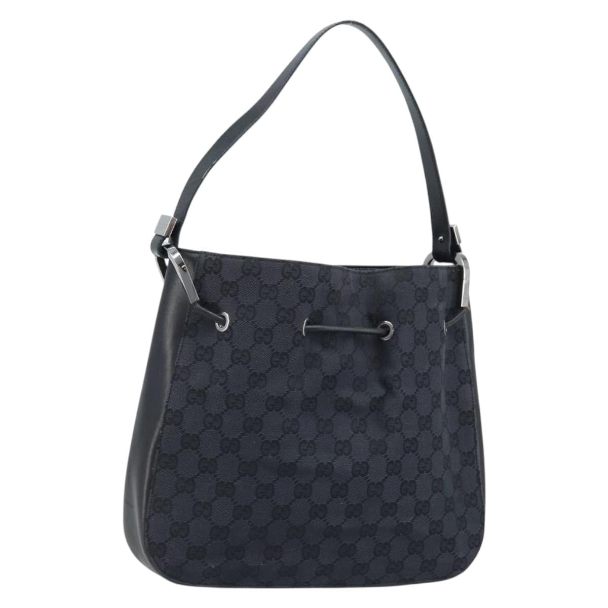 GUCCI GG Canvas Shoulder Bag Black Silver Auth ep13745