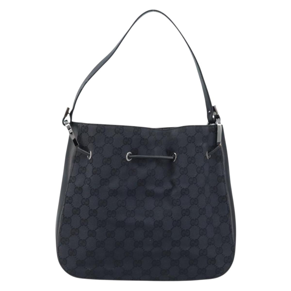 GUCCI GG Canvas Shoulder Bag Black Silver Auth ep13745
