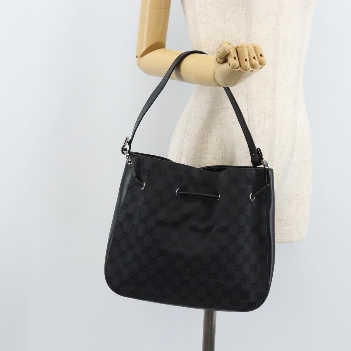 GUCCI GG Canvas Shoulder Bag Black Silver Auth ep13745