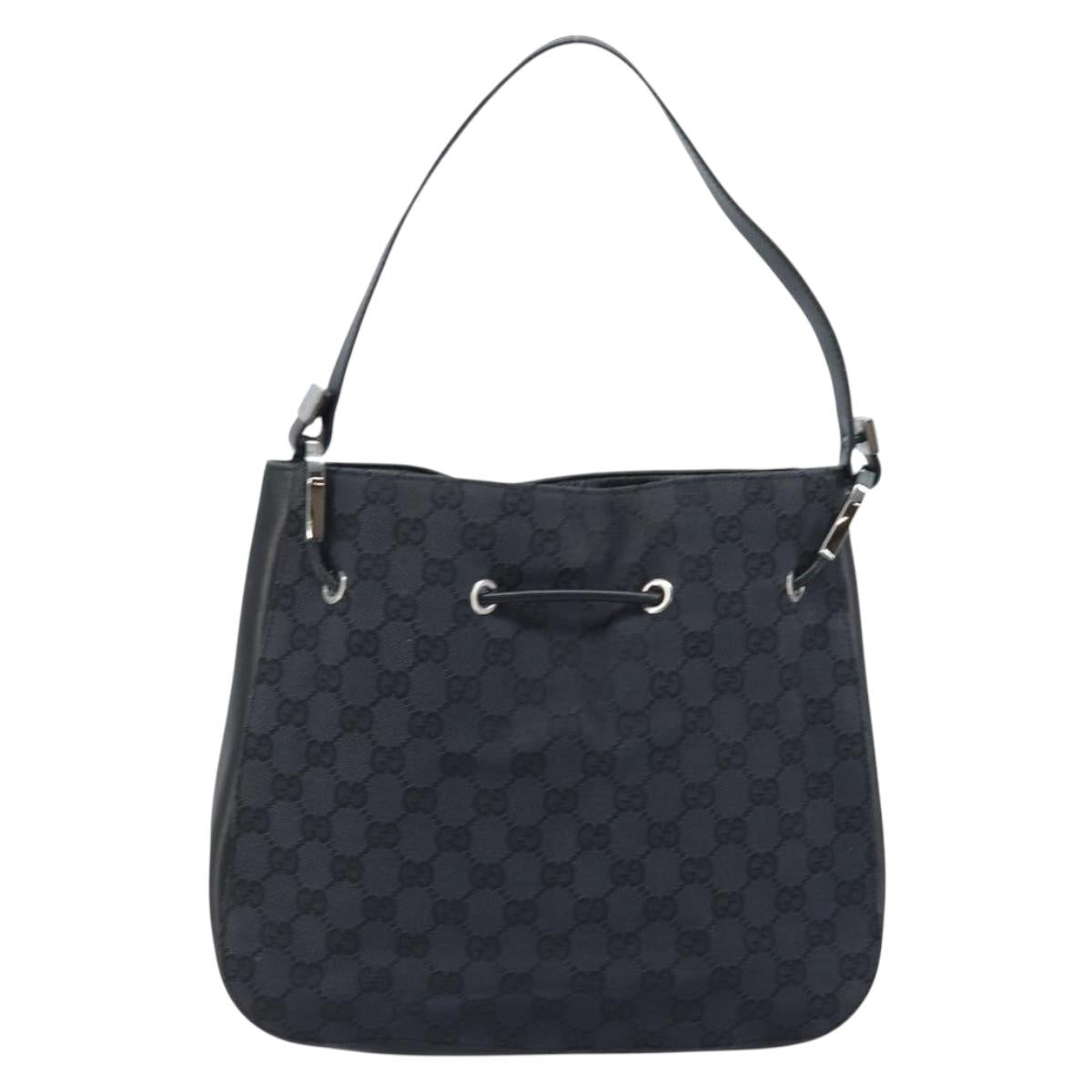 GUCCI GG Canvas Shoulder Bag Black Silver Auth ep13745
