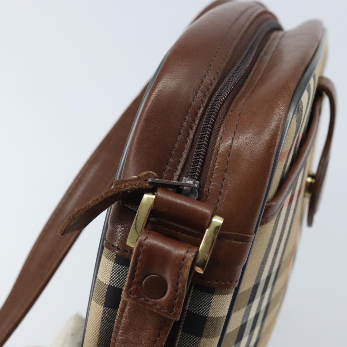 Burberrys Nova Check Shoulder Bag Canvas Beige Gold Auth ep13747