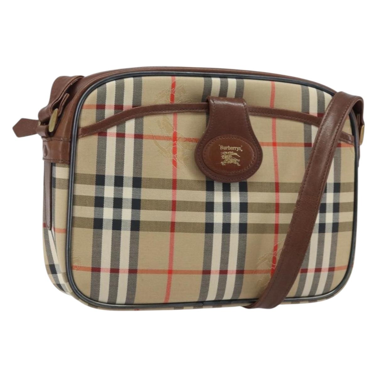 Burberrys Nova Check Shoulder Bag Canvas Beige Gold Auth ep13747