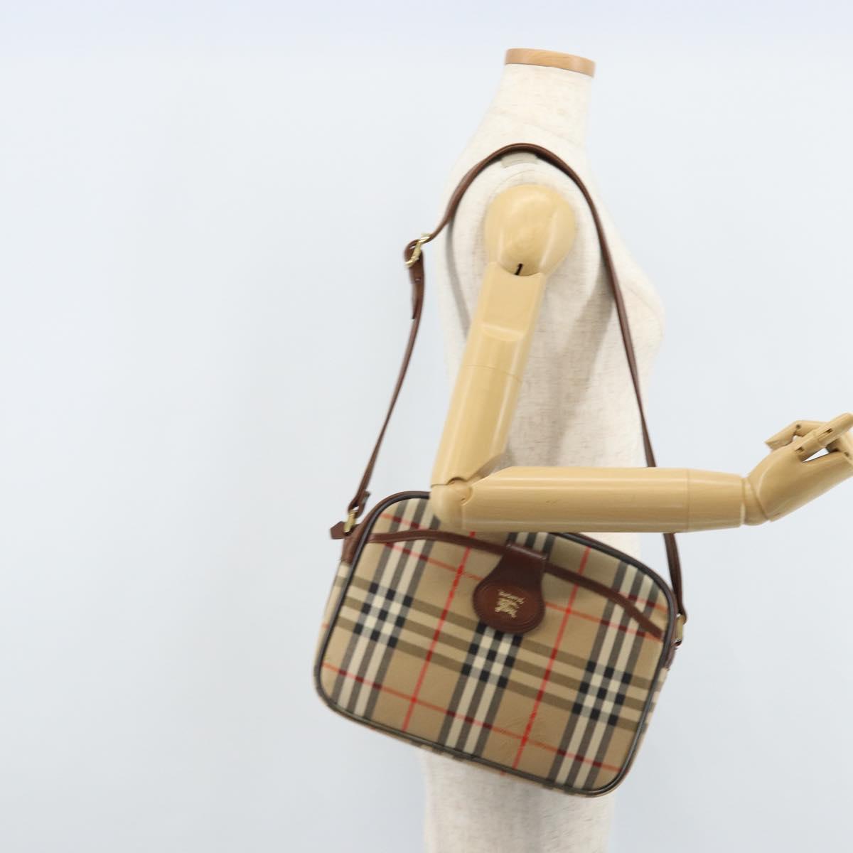 Burberrys Nova Check Shoulder Bag Canvas Beige Gold Auth ep13747