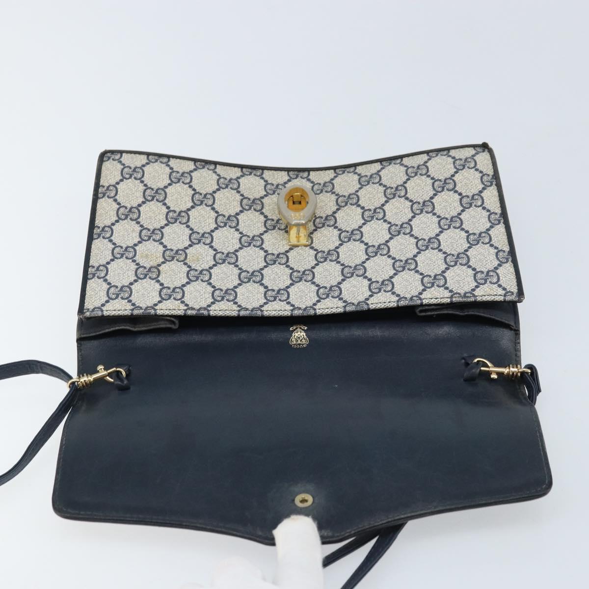 GUCCI GG Supreme Sherry Line Shoulder Bag PVC Navy Gold Auth ep13751