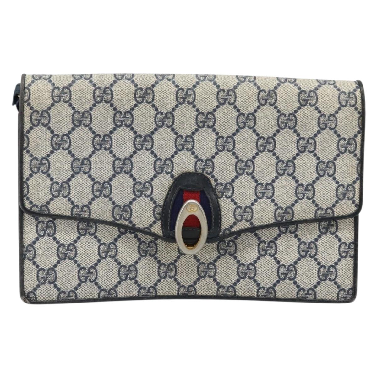 GUCCI GG Supreme Sherry Line Shoulder Bag PVC Navy Gold Auth ep13751
