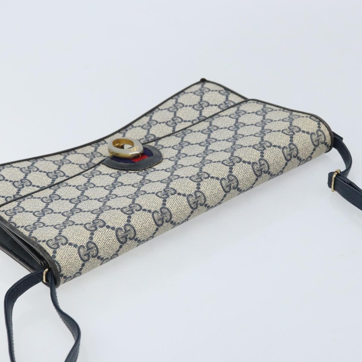 GUCCI GG Supreme Sherry Line Shoulder Bag PVC Navy Gold Auth ep13751