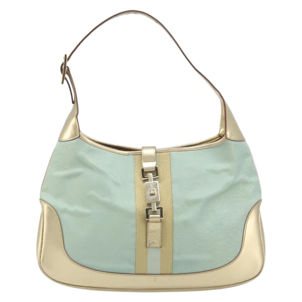 GUCCI GG Canvas Jackie Shoulder Bag Light Blue Gold 001 3306 1956 Auth ep13754A