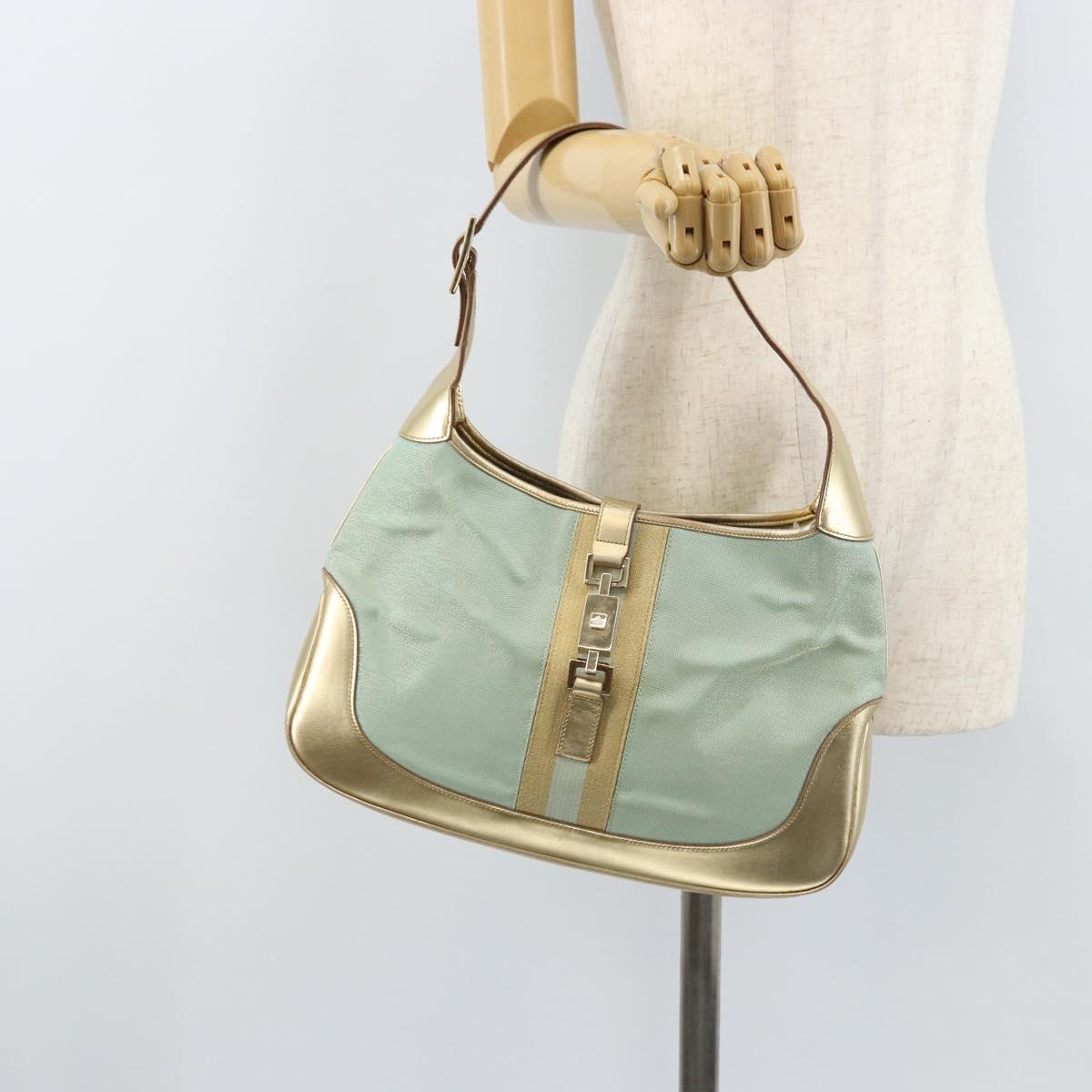 GUCCI GG Canvas Jackie Shoulder Bag Light Blue Gold 001 3306 1956 Auth ep13754A