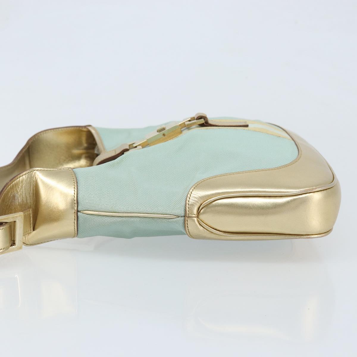 GUCCI GG Canvas Jackie Shoulder Bag Light Blue Gold 001 3306 1956 Auth ep13754A