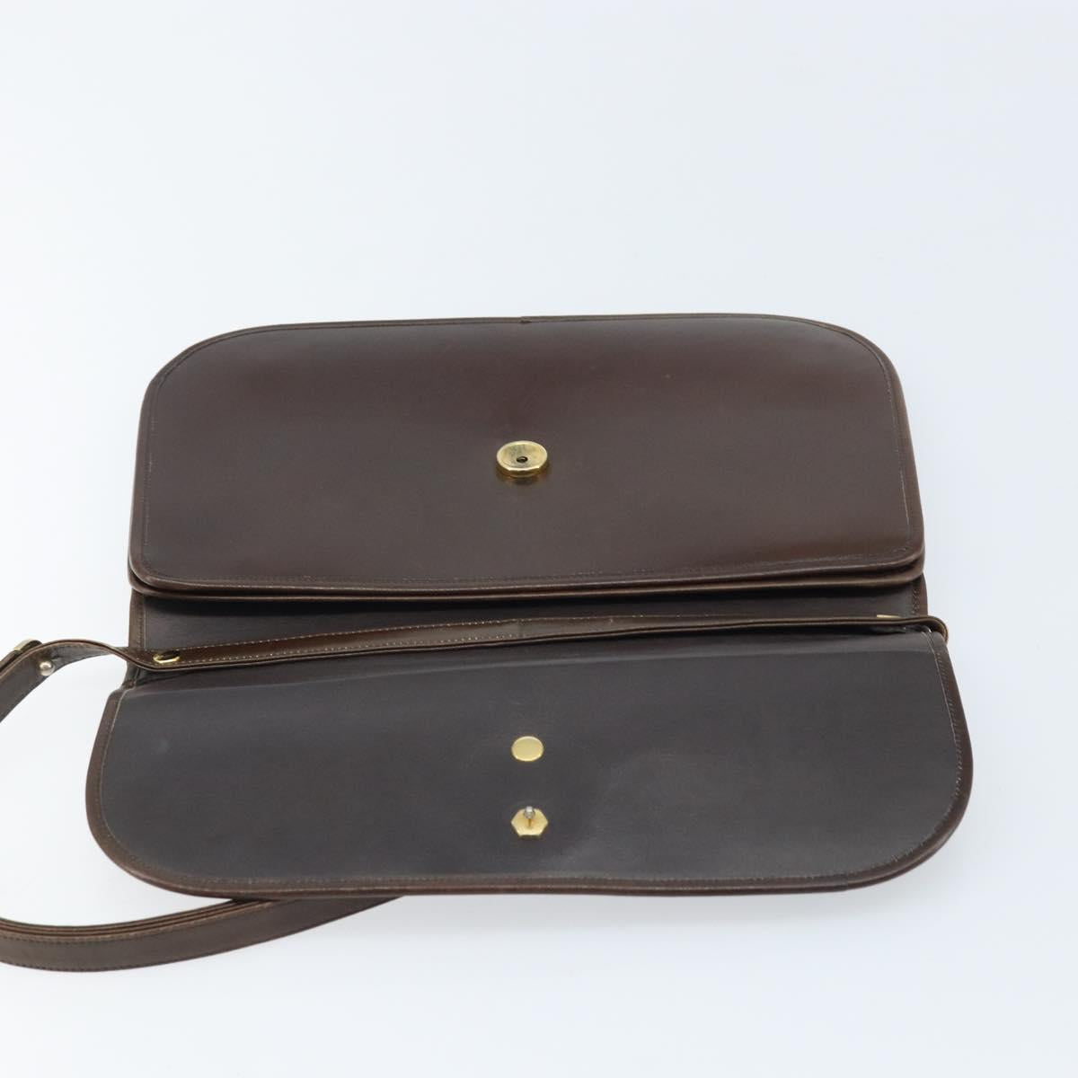 Christian Dior Shoulder Bag Leather Brown Gold Auth ep13755