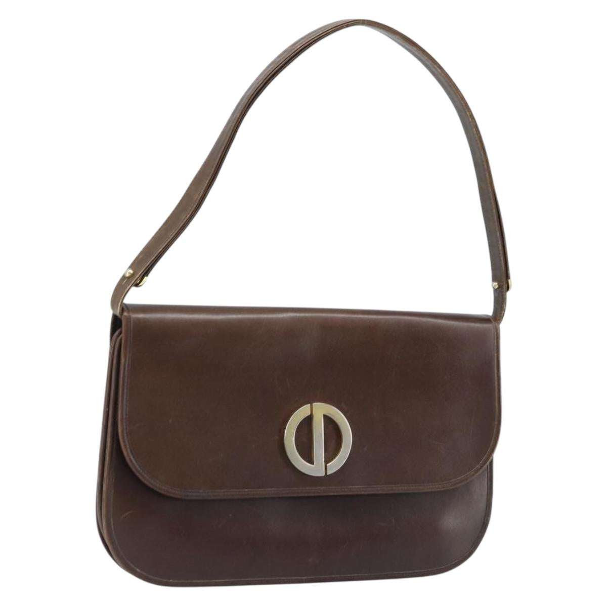 Christian Dior Shoulder Bag Leather Brown Gold Auth ep13755