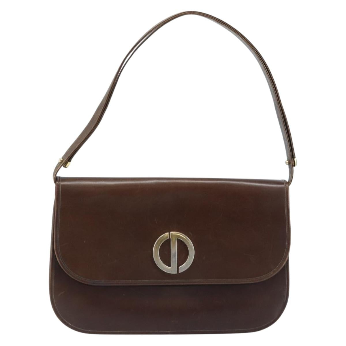 Christian Dior Shoulder Bag Leather Brown Gold Auth ep13755