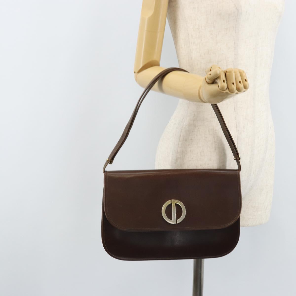 Christian Dior Shoulder Bag Leather Brown Gold Auth ep13755