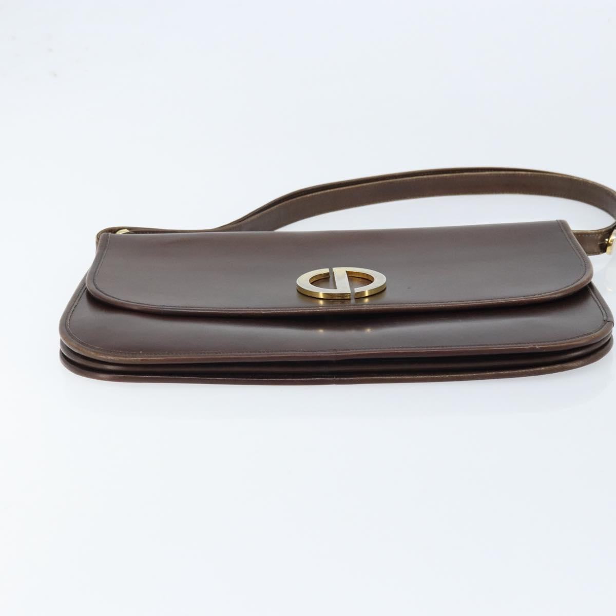 Christian Dior Shoulder Bag Leather Brown Gold Auth ep13755
