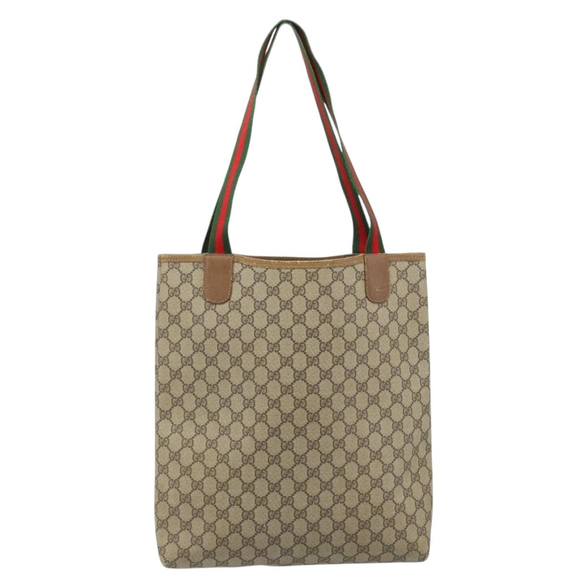 GUCCI GG Supreme Web Sherry Line Tote Bag PVC Beige 39 02 003 Auth ep13759