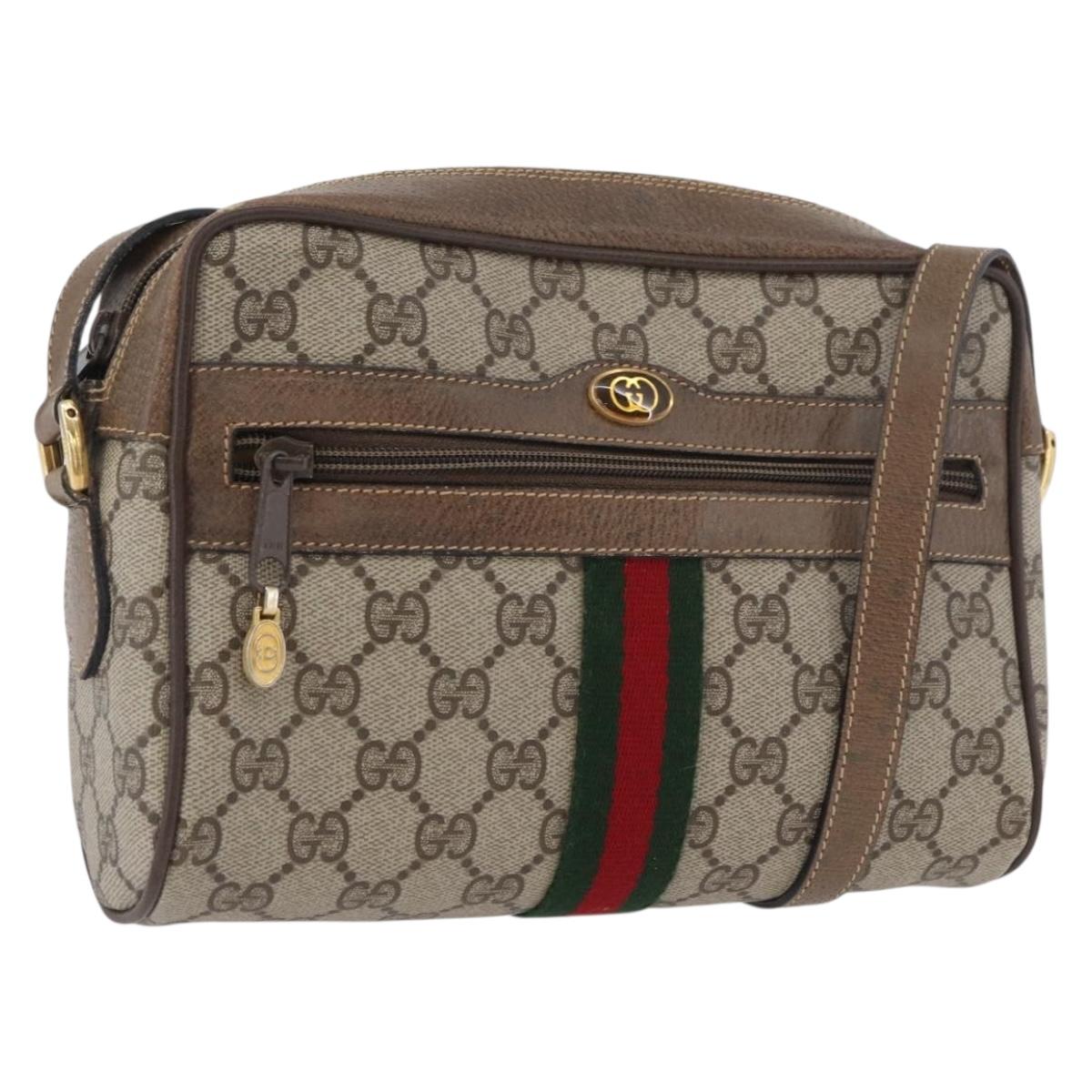 GUCCI GG Supreme Web Sherry Line Bag PVC Beige Gold 904 02 004 Auth ep13762