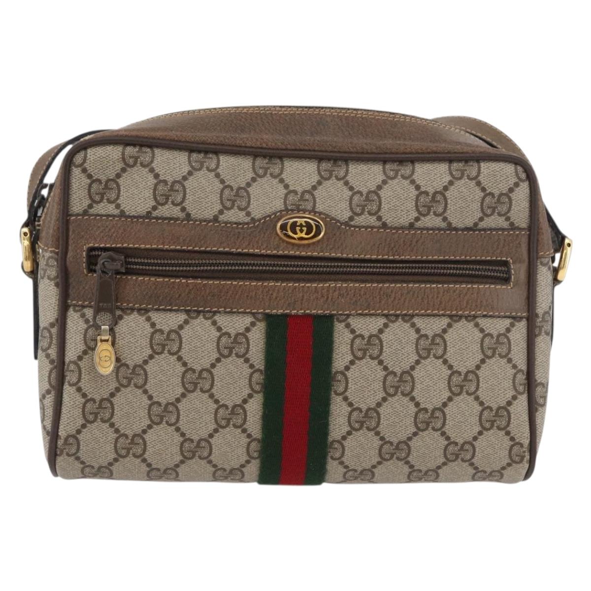 GUCCI GG Supreme Web Sherry Line Bag PVC Beige Gold 904 02 004 Auth ep13762