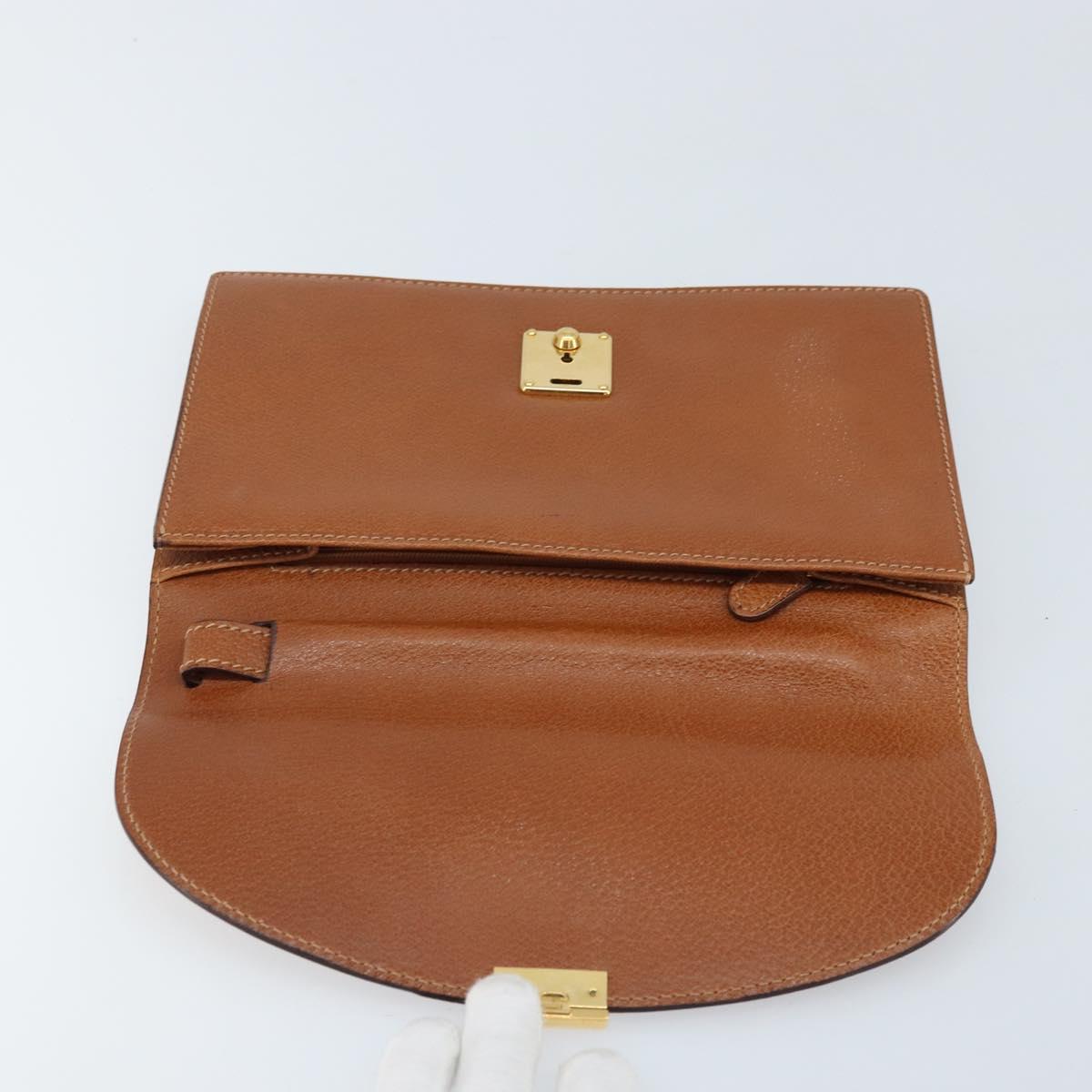GUCCI Clutch Bag Leather Brown Gold Auth ep13771