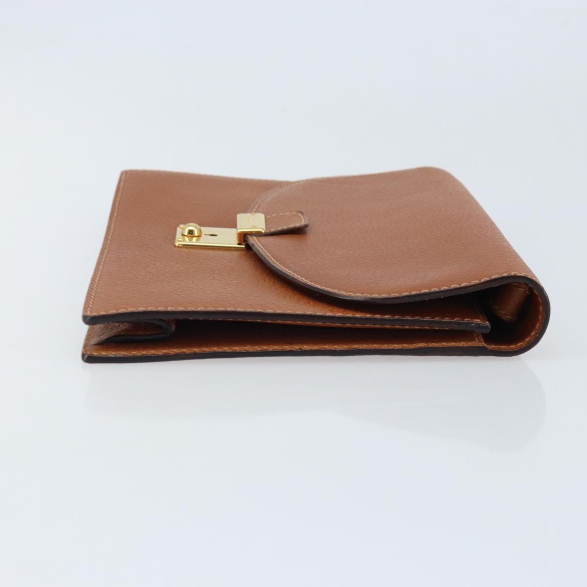 GUCCI Clutch Bag Leather Brown Gold Auth ep13771