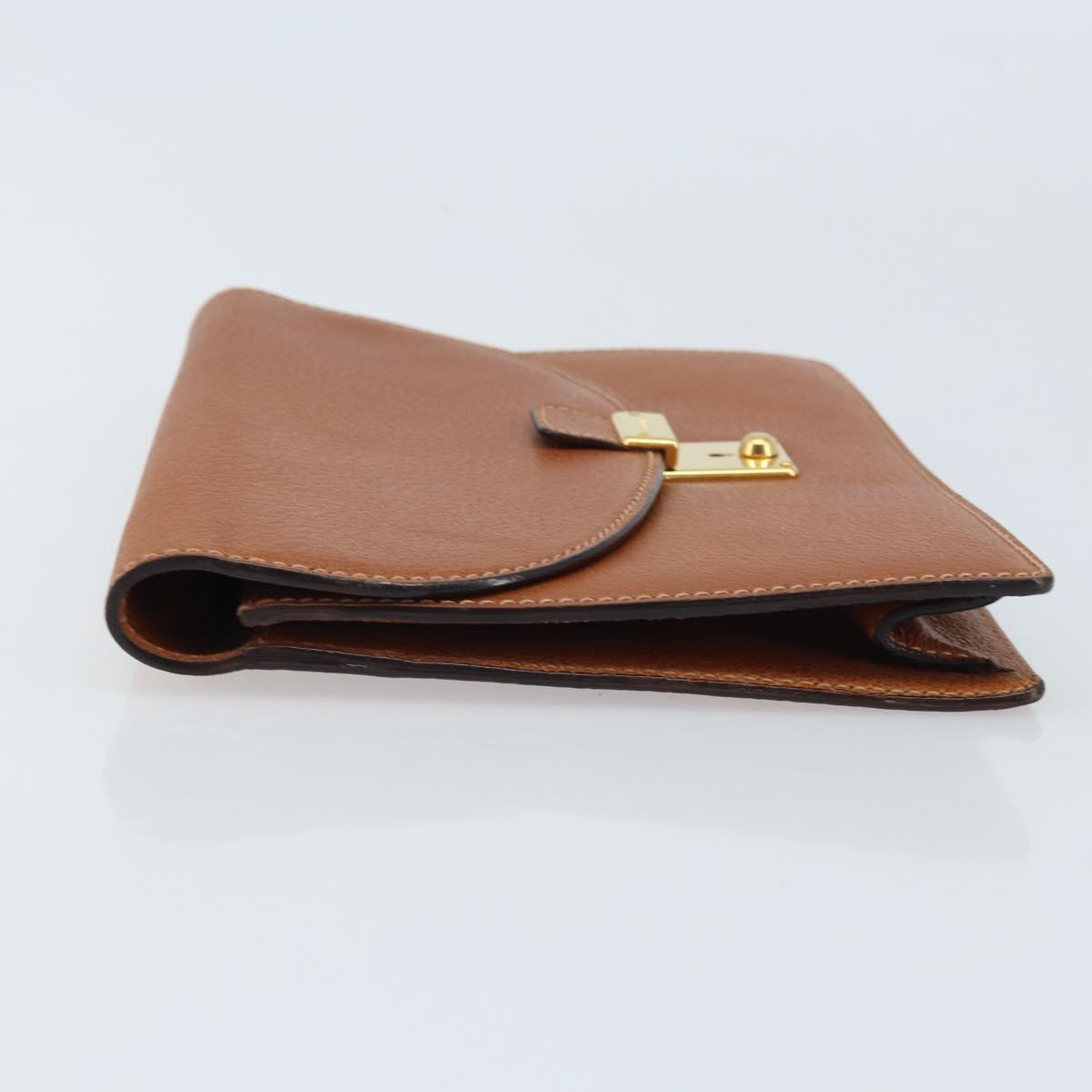 GUCCI Clutch Bag Leather Brown Gold Auth ep13771