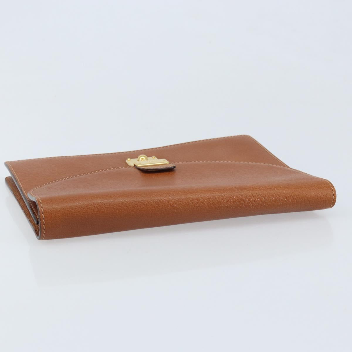 GUCCI Clutch Bag Leather Brown Gold Auth ep13771