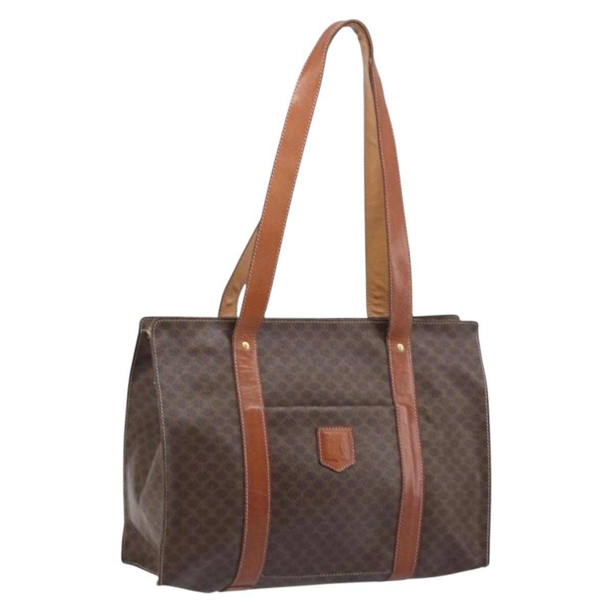 CELINE Macadam Canvas Tote Bag PVC Leather Brown Gold Auth ep13781