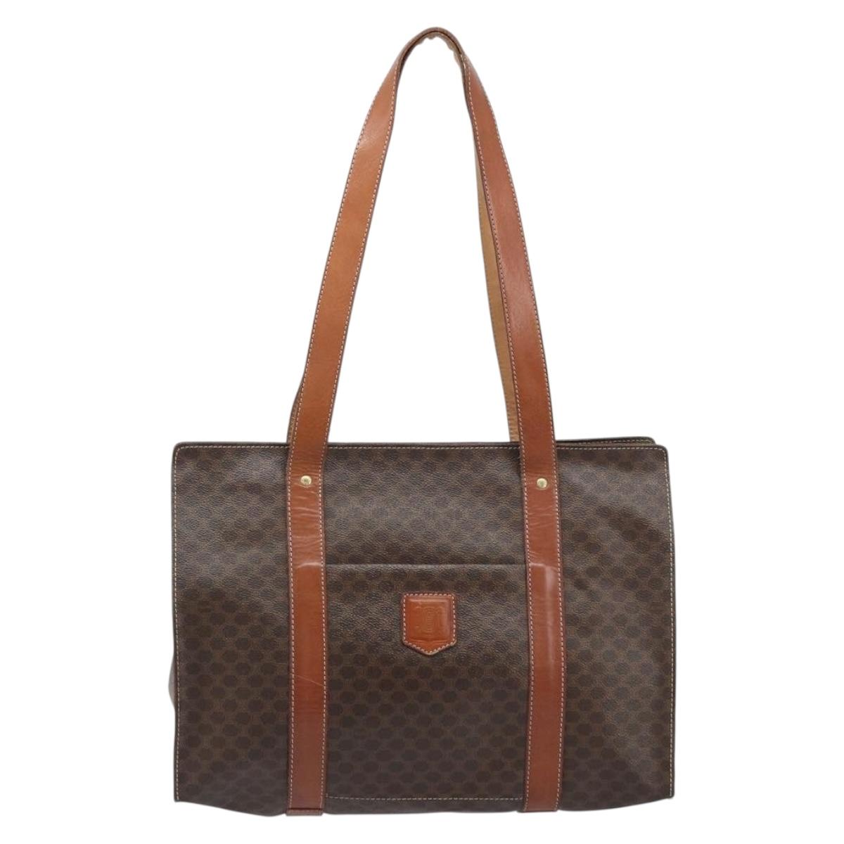 CELINE Macadam Canvas Tote Bag PVC Leather Brown Gold Auth ep13781