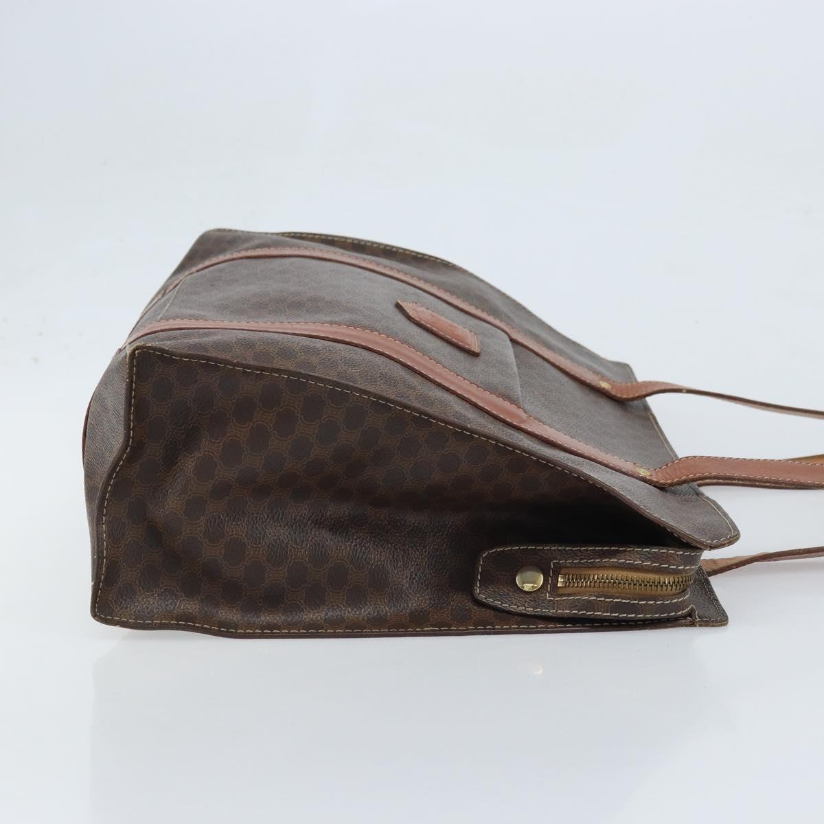 CELINE Macadam Canvas Tote Bag PVC Leather Brown Gold Auth ep13781