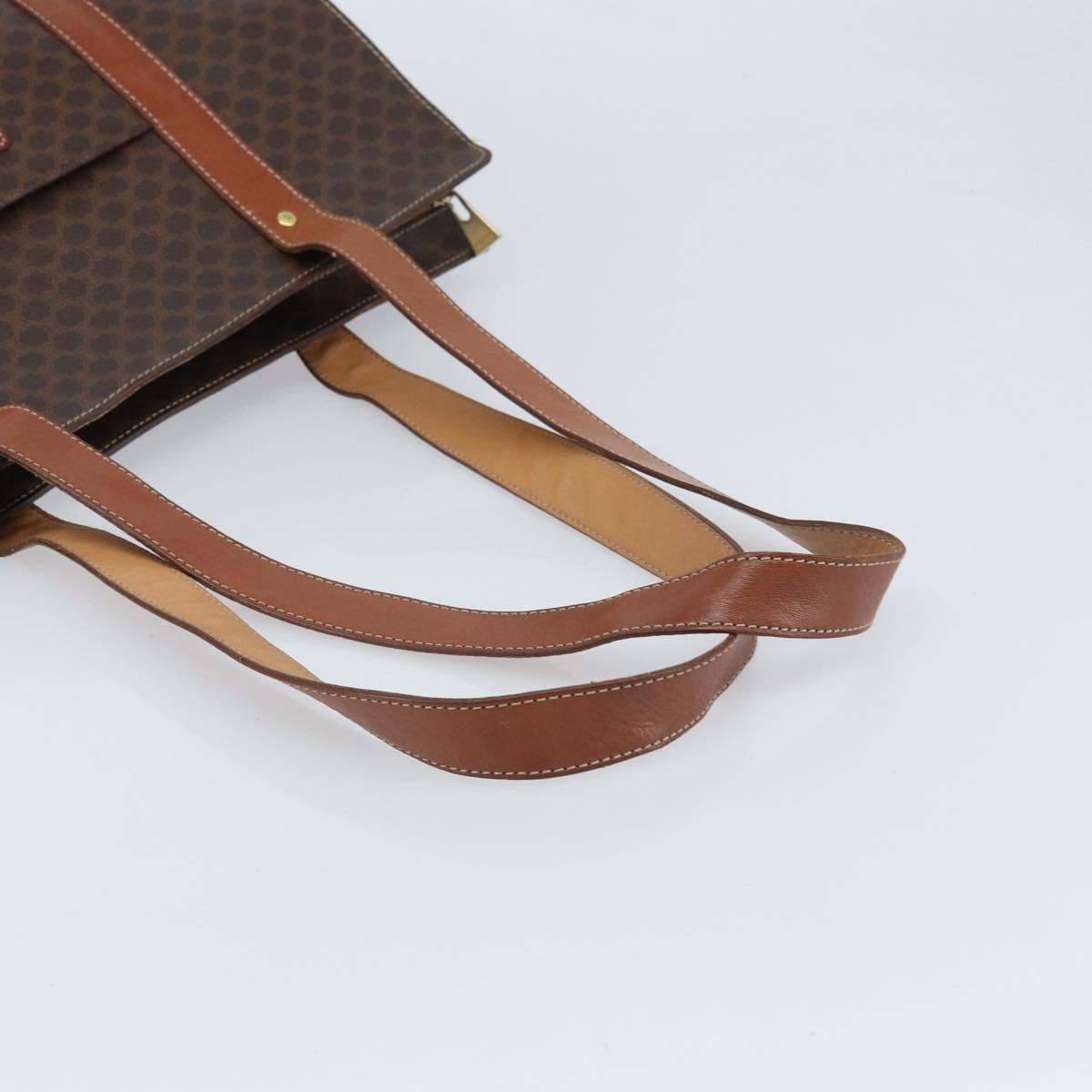 CELINE Macadam Canvas Tote Bag PVC Leather Brown Gold Auth ep13781