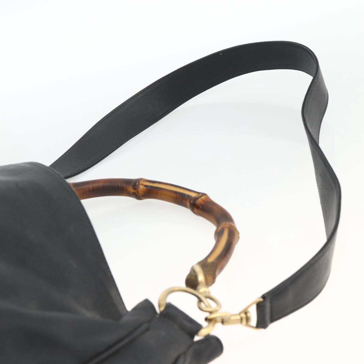 GUCCI Bamboo Shoulder Bag Leather 2way Black Gold 001 1577 Auth ep13782