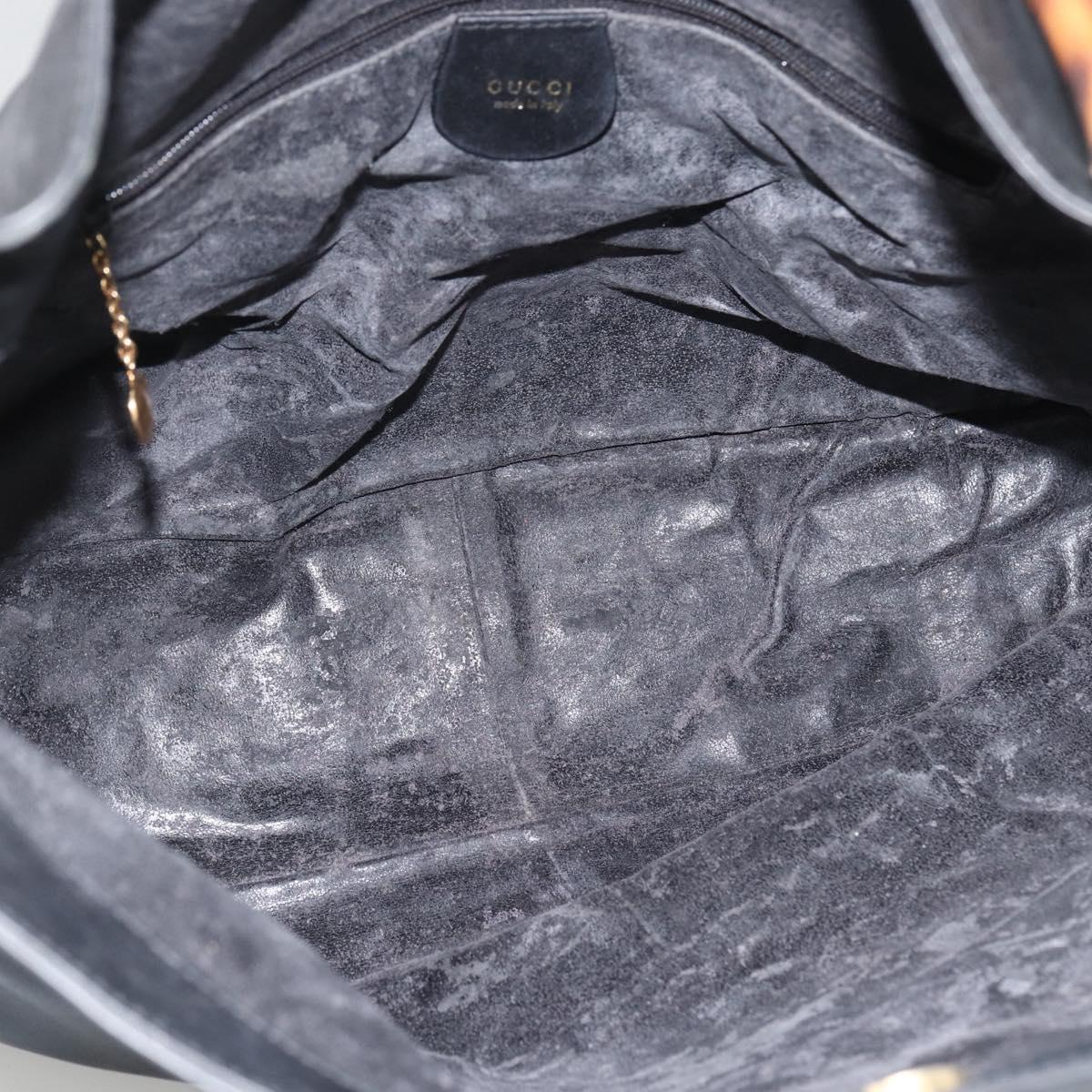 GUCCI Bamboo Shoulder Bag Leather 2way Black Gold 001 1577 Auth ep13782
