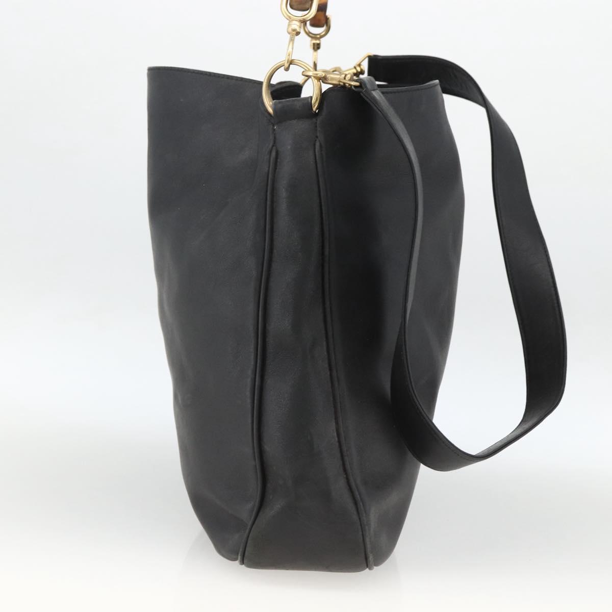 GUCCI Bamboo Shoulder Bag Leather 2way Black Gold 001 1577 Auth ep13782