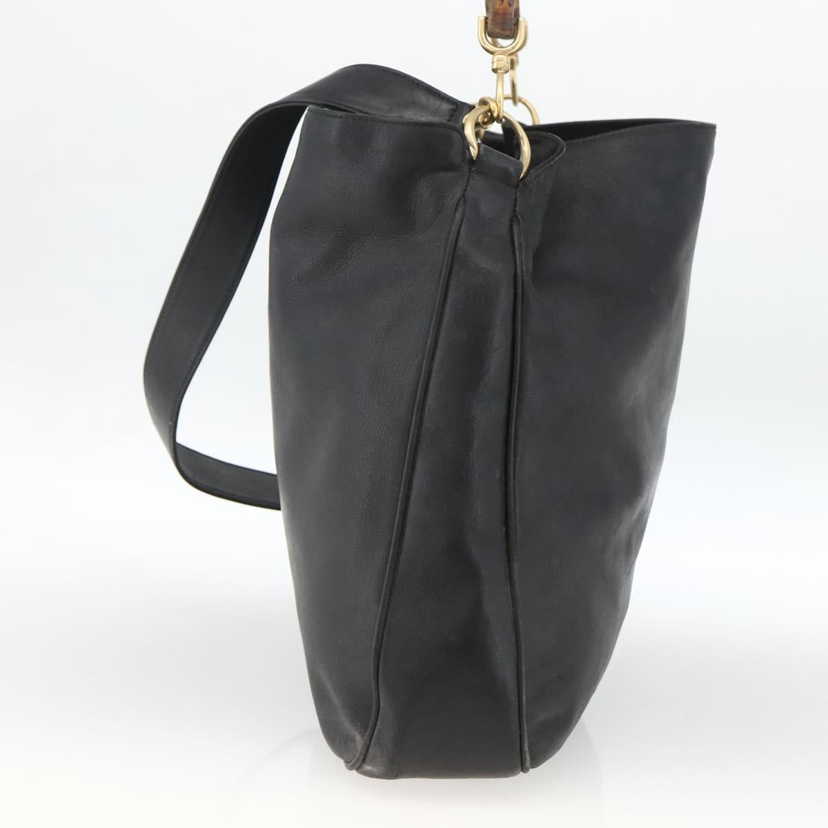 GUCCI Bamboo Shoulder Bag Leather 2way Black Gold 001 1577 Auth ep13782
