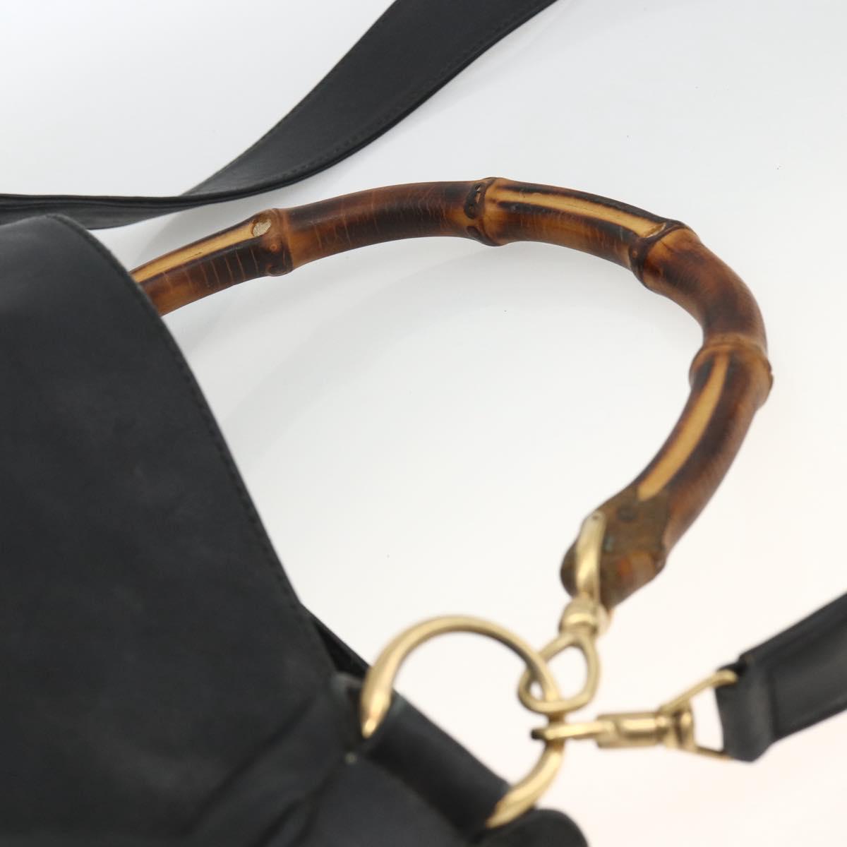 GUCCI Bamboo Shoulder Bag Leather 2way Black Gold 001 1577 Auth ep13782