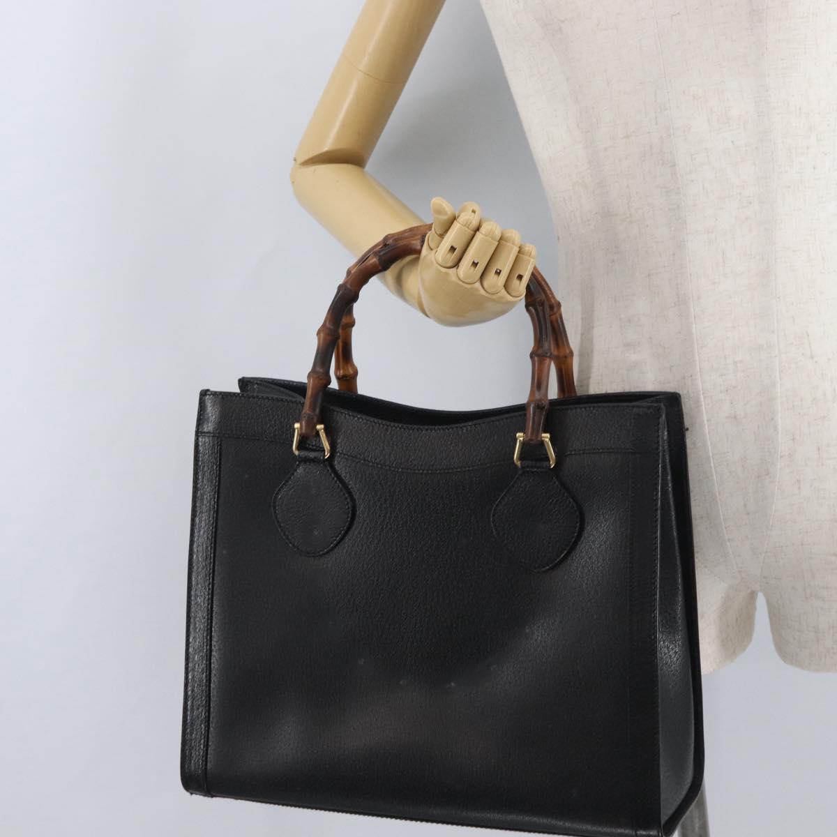 GUCCI Bamboo Hand Bag Leather Black Gold 002 1186 0260 Auth ep13783