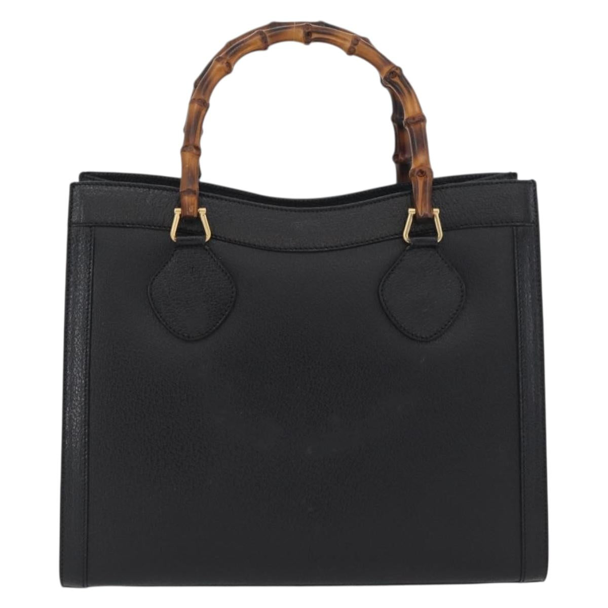 GUCCI Bamboo Hand Bag Leather Black Gold 002 1186 0260 Auth ep13783