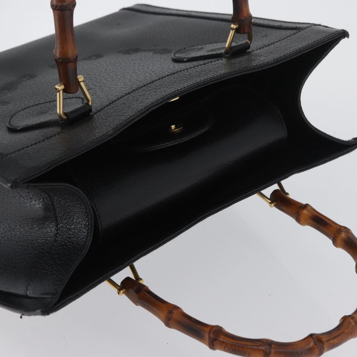 GUCCI Bamboo Hand Bag Leather Black Gold 002 1186 0260 Auth ep13783
