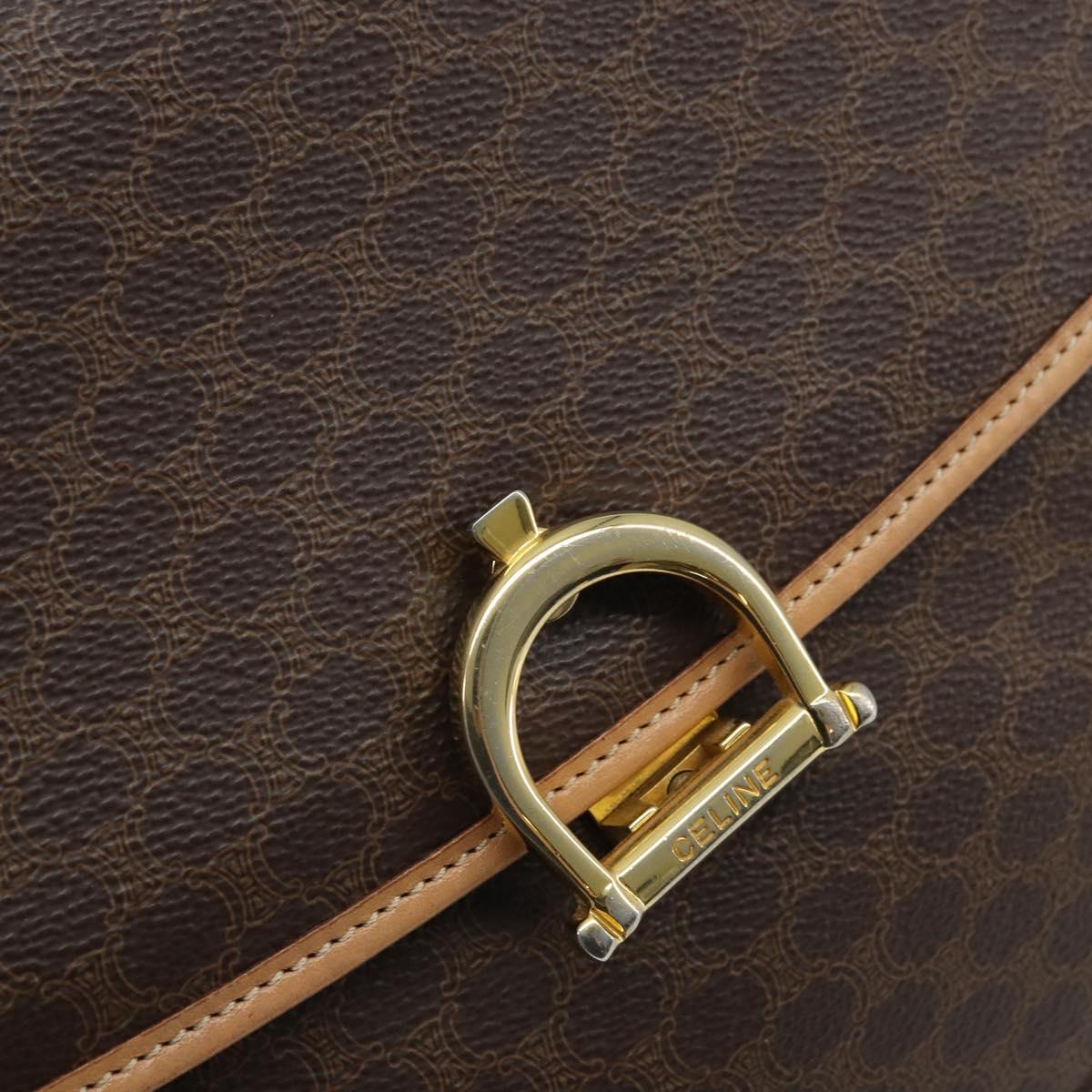CELINE Macadam Canvas Hand Bag PVC Leather Brown Gold Auth ep13785
