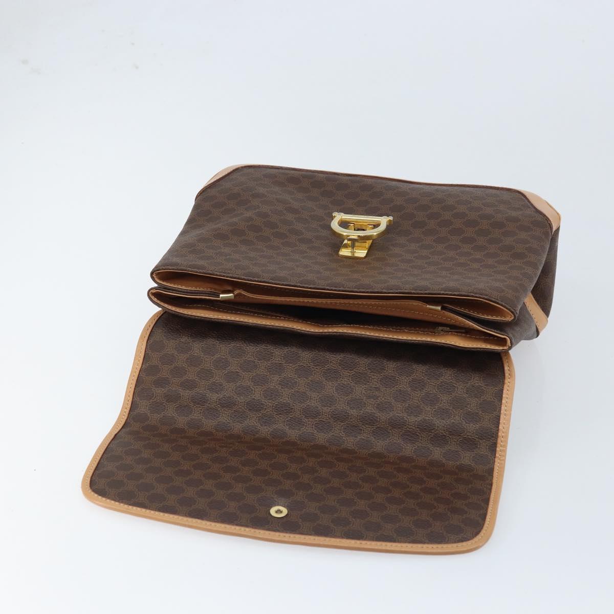 CELINE Macadam Canvas Hand Bag PVC Leather Brown Gold Auth ep13785