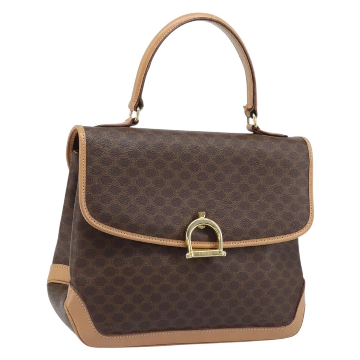 CELINE Macadam Canvas Hand Bag PVC Leather Brown Gold Auth ep13785