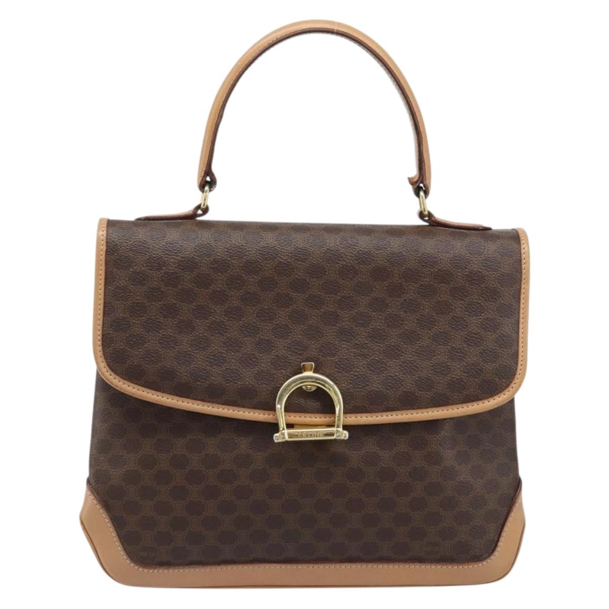 CELINE Macadam Canvas Hand Bag PVC Leather Brown Gold Auth ep13785