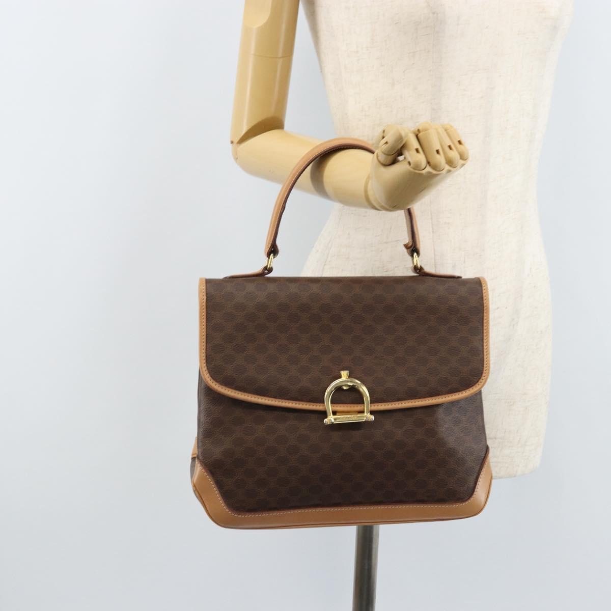 CELINE Macadam Canvas Hand Bag PVC Leather Brown Gold Auth ep13785