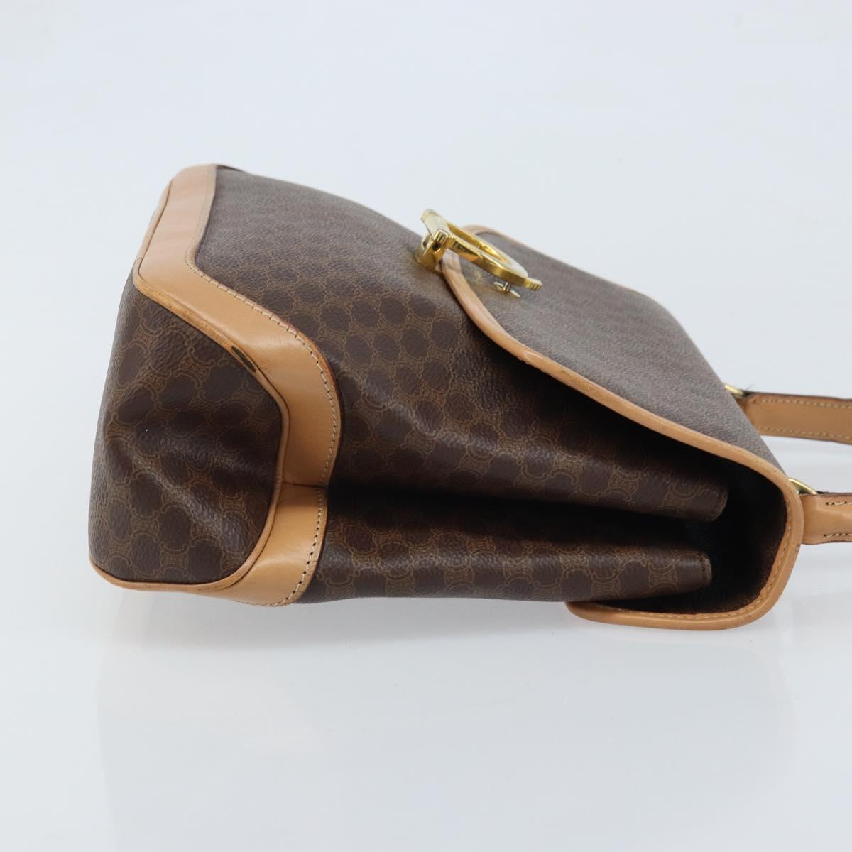 CELINE Macadam Canvas Hand Bag PVC Leather Brown Gold Auth ep13785