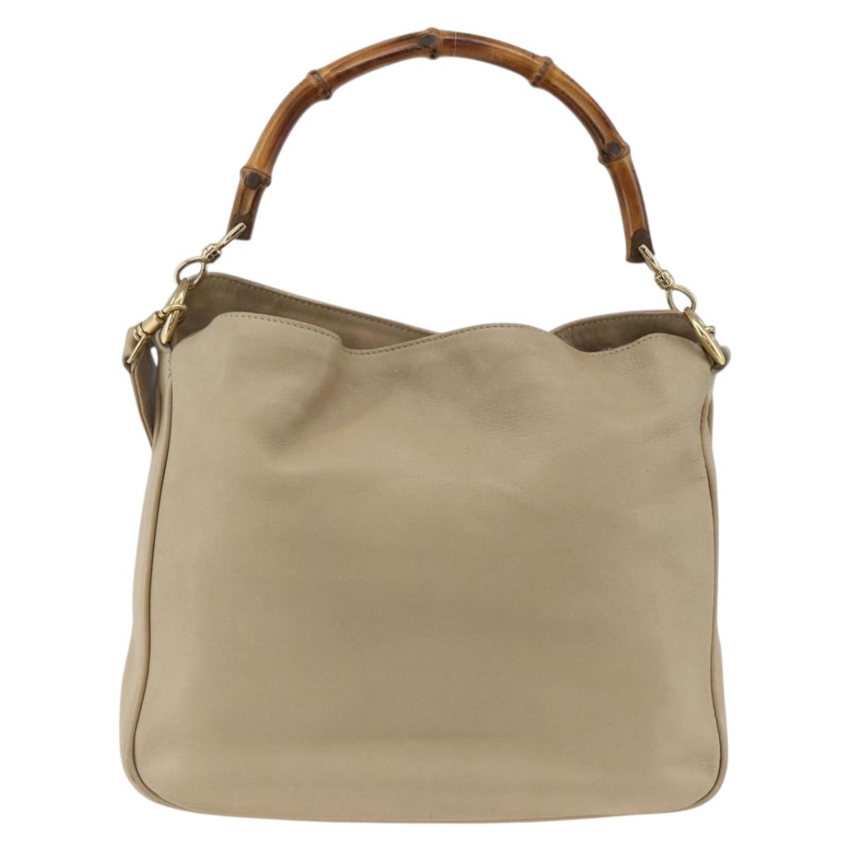 GUCCI Bamboo Hand Bag Leather 2way Beige Gold 001 1638 Auth ep13791